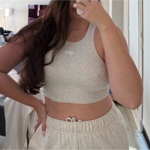 Alo Yoga Oatmeal Heather Crop Top